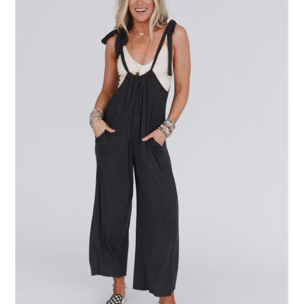 Three Bird Nest Shoulder Tie Jersey Jumpsuit